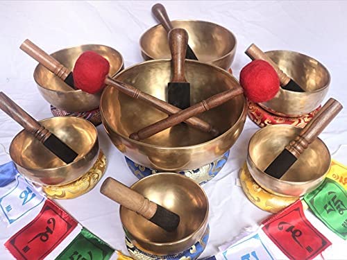 Set of Seven High Sided Tibetan Singing Bowl