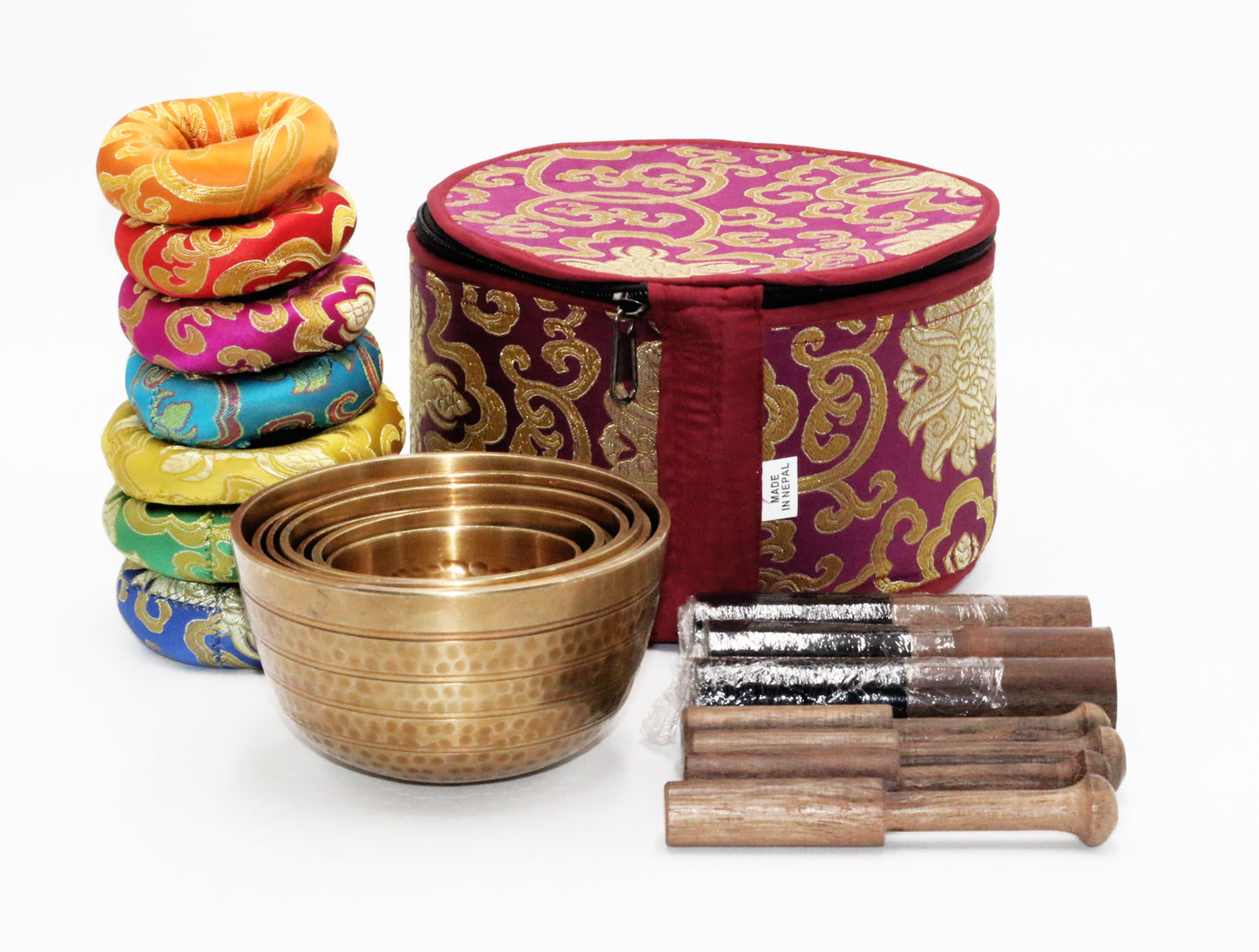 Set of Seven High Sided Tibetan Singing Bowl