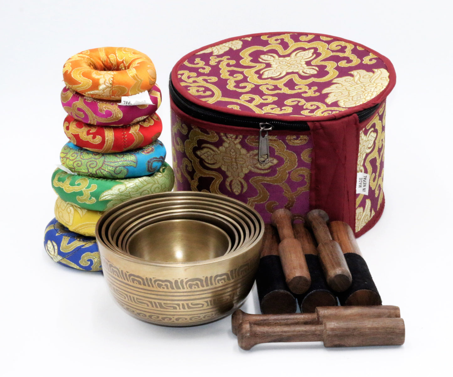Set of Seven High Sided Tibetan Singing Bowl