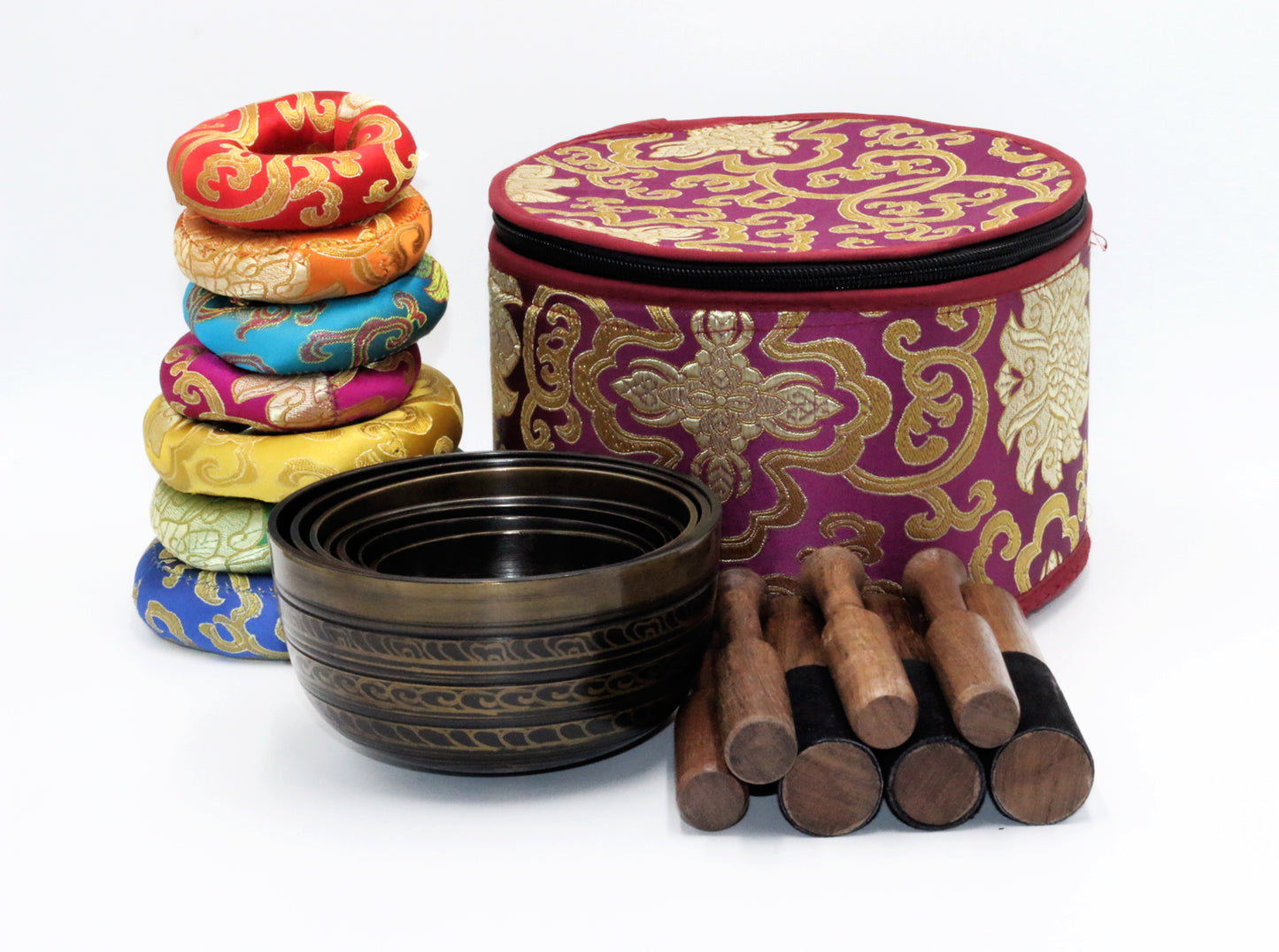 Set of Seven High Sided Tibetan Singing Bowl