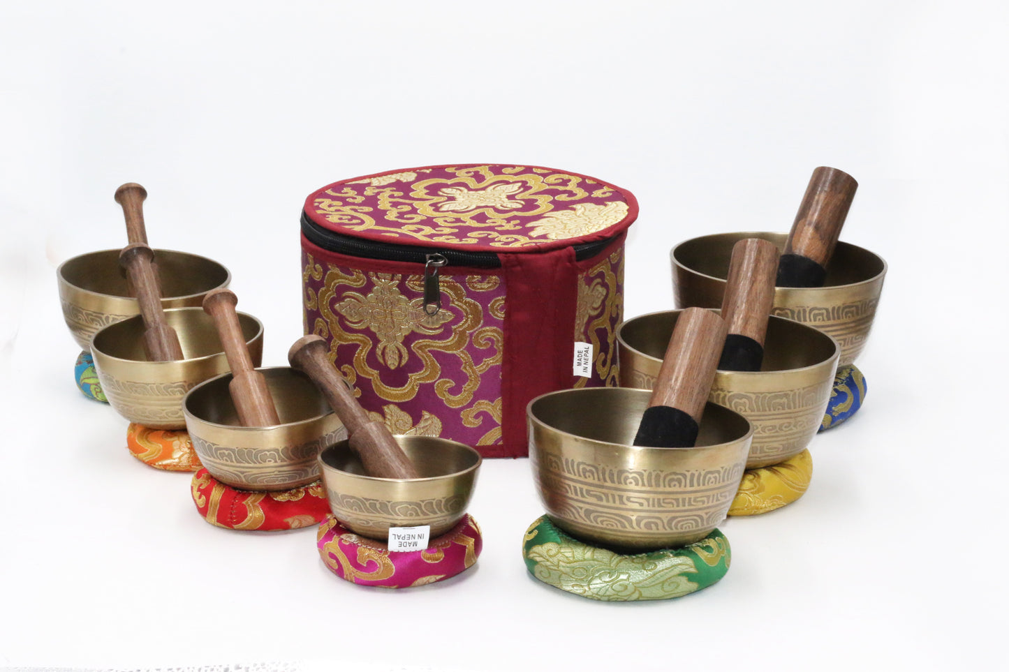 Set of Seven High Sided Tibetan Singing Bowl