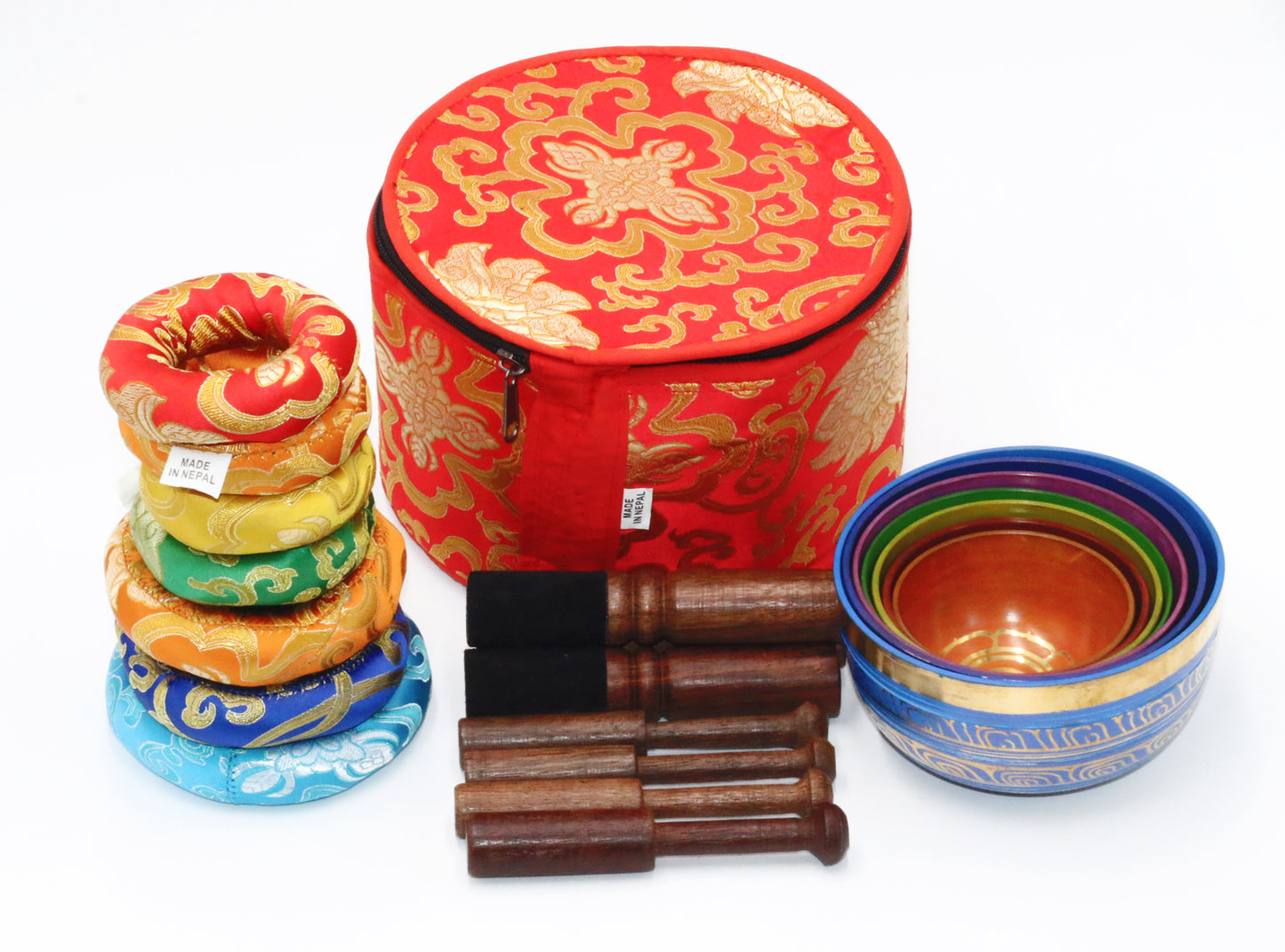 Set of Seven High Sided Tibetan Singing Bowl