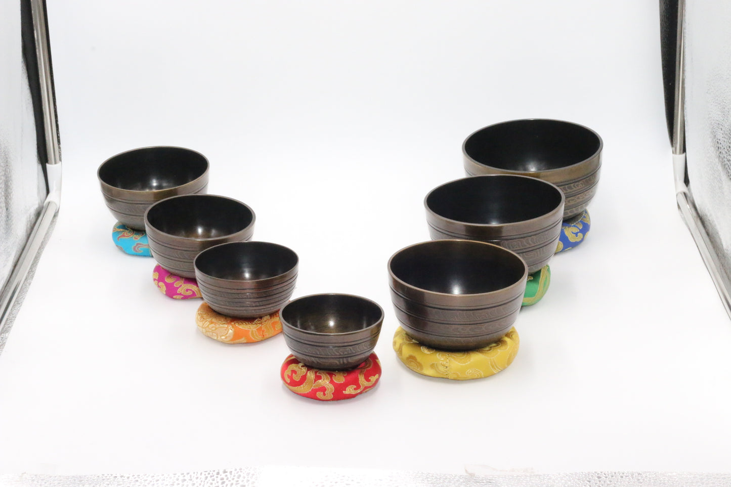 Set of Seven High Sided Tibetan Singing Bowl