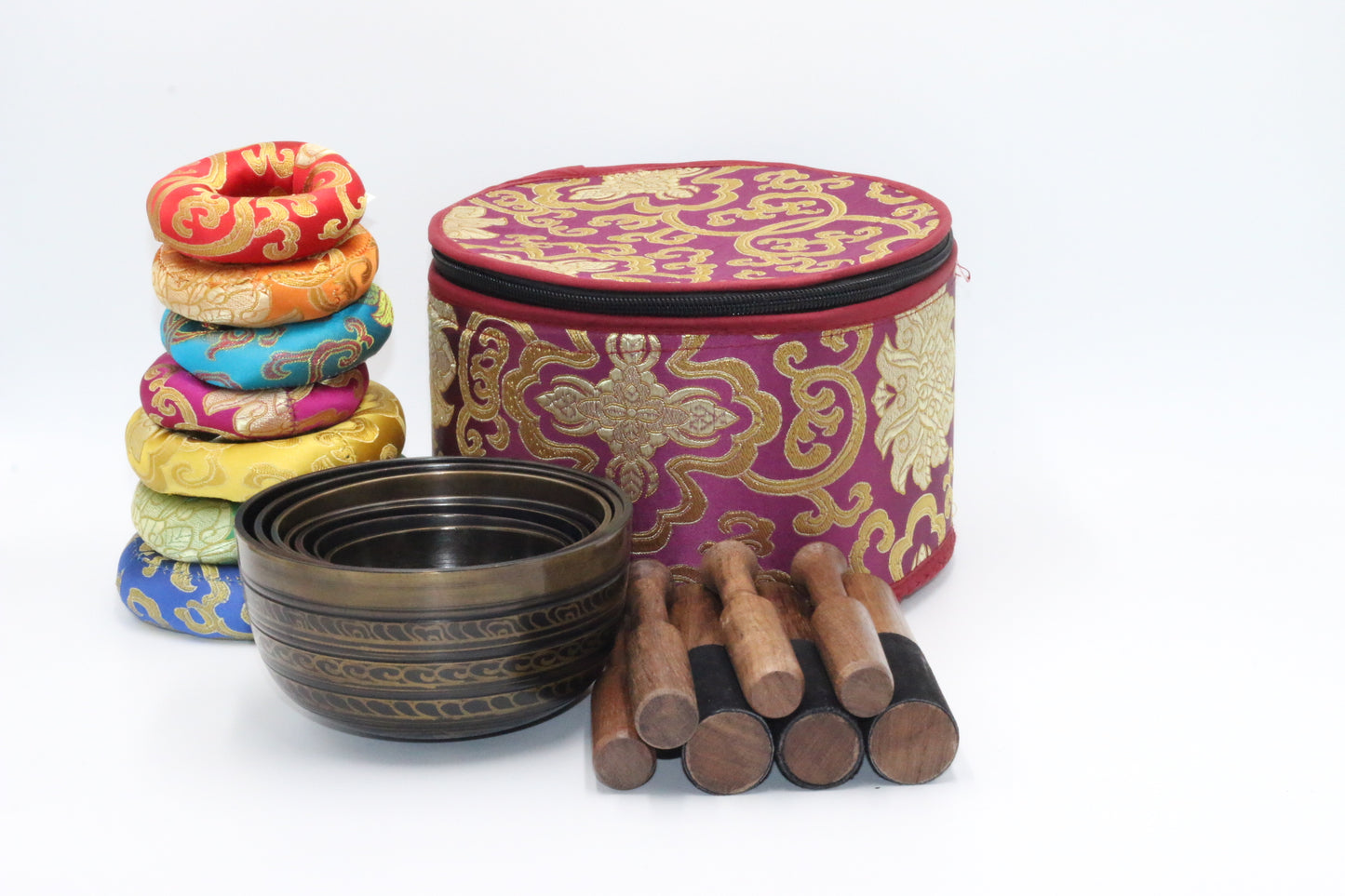 Set of Seven High Sided Tibetan Singing Bowl