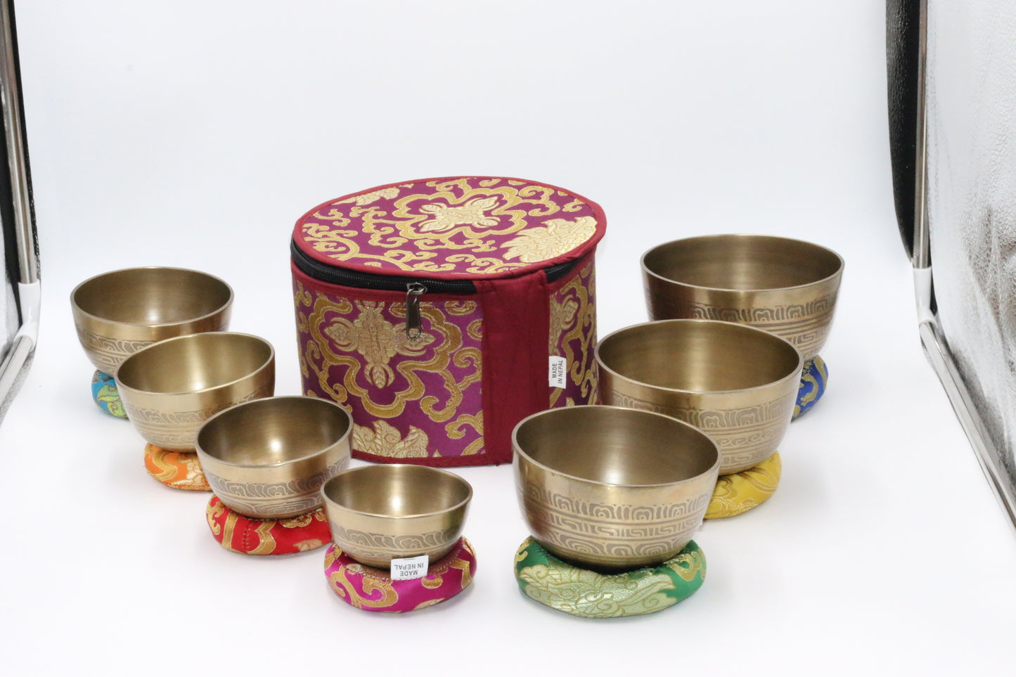 Set of Seven High Sided Tibetan Singing Bowl