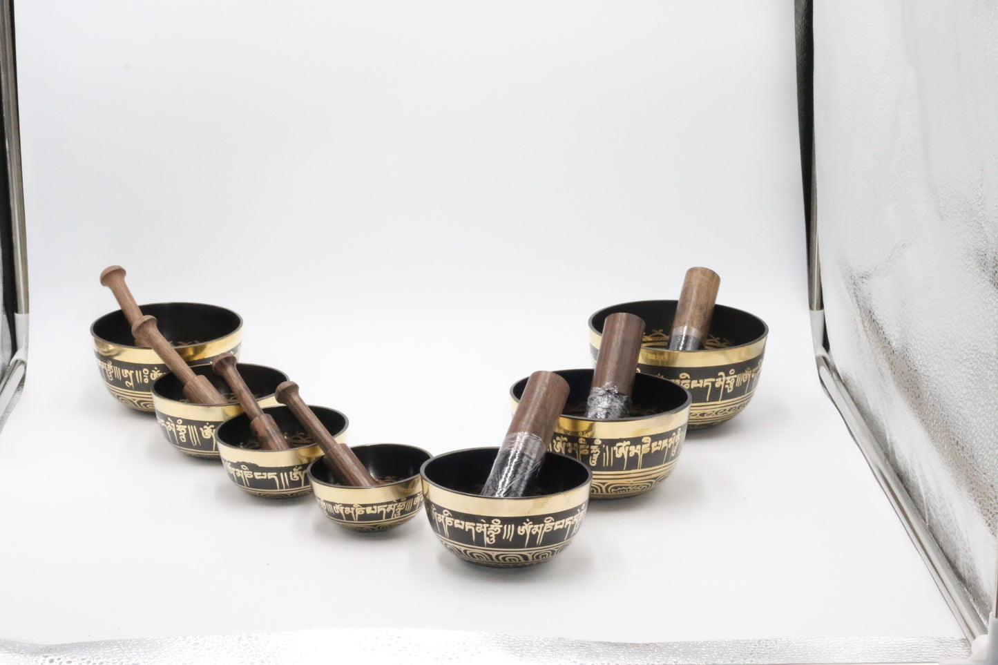 Set of Seven High Sided Tibetan Singing Bowl