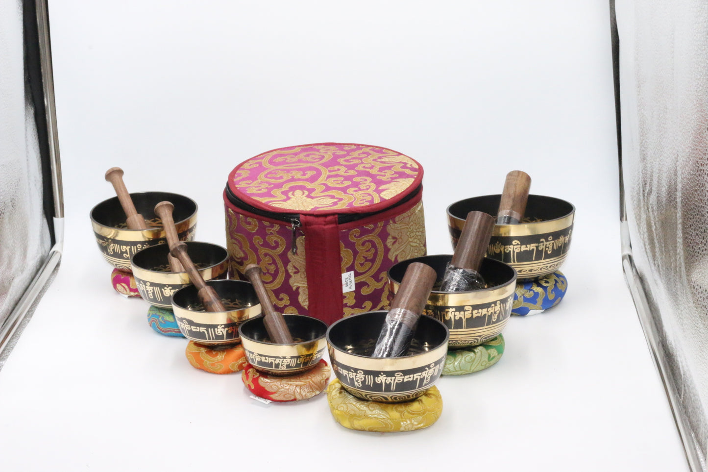 Set of Seven High Sided Tibetan Singing Bowl