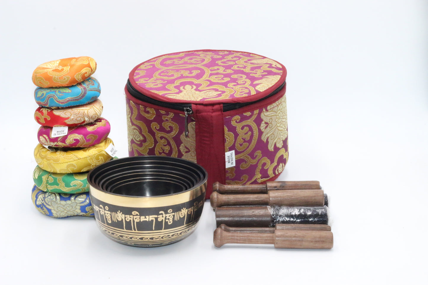 Set of Seven High Sided Tibetan Singing Bowl