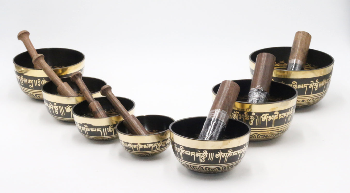 Set of Seven High Sided Tibetan Singing Bowl