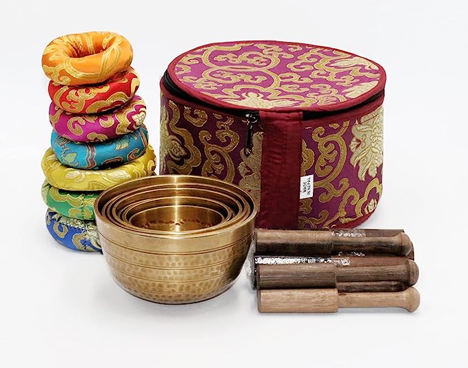 Tibetan Singing Bowl - Set of 7 - High Sided with Carry Box by Singing Bowls House Nepal