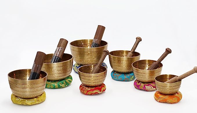 Tibetan Singing Bowl - Set of 7 - High Sided with Carry Box by Singing Bowls House Nepal