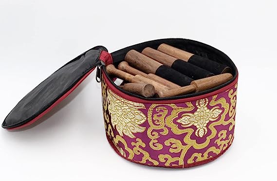 Tibetan Singing Bowl - Set of 7 - High Sided Black with Purple Carry Box by Singing Bowls House Nepal