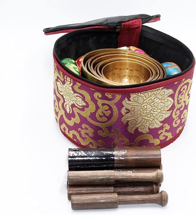 Tibetan Singing Bowl - Set of 7 - High Sided with Carry Box by Singing Bowls House Nepal