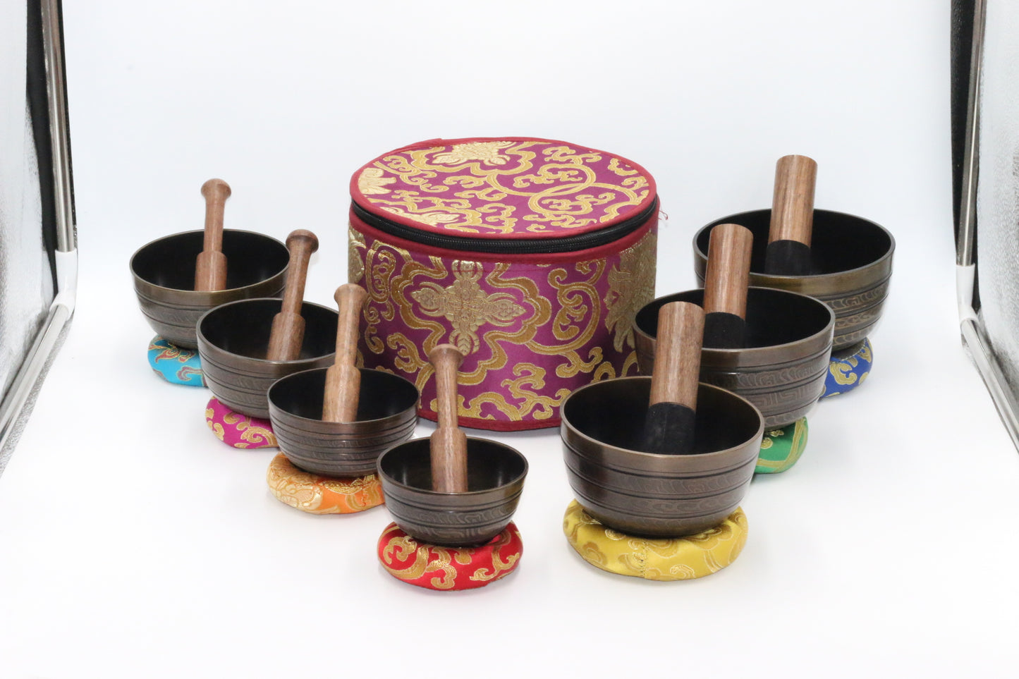 Set of Seven High Sided Tibetan Singing Bowl