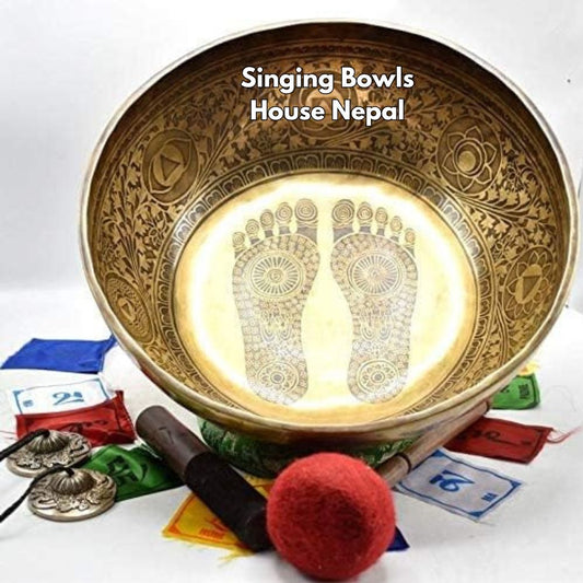 Singing Bowls House Nepal - Buddha's Feet Hand Carved - 16 Inch Diameter by Singing Bowls House Nepal