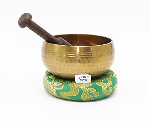 SANSKAR NEPAL Tibetan Hand Hammered Singing Bowl - 3.5 Inches - For Meditation, Yoga, Sound Therapy, Spiritual Healing, Prayer, Mind and Body Relaxation (3.5") (GREEN)