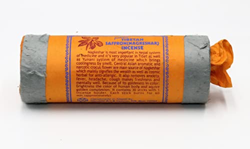 Ancient Tibetan Saffron (Nagkeshar) Incense - for Mediation, Yoga, Prayer, Aromatic Medicine, Stress Reliever, Calmness