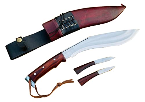 11" Afghan Brown Sheath Kukri - Standard Size Official Issued Blade - Traditional Hand Forged Full Tang - EGKH Outdoor Knives - Balance water tempered - High Carbon Steel