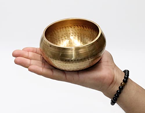 SANSKAR NEPAL Tibetan Hand Hammered Singing Bowl - 4 Inch - For Meditation, Yoga, Sound Therapy, Spiritual Healing, Prayer, Mind and Body Relaxation (4") (GREEN)