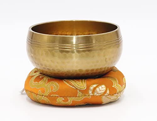 SANSKAR NEPAL Tibetan Hand Hammered Singing Bowl - 3.5 Inch - For Meditation, Yoga, Sound Therapy, Spiritual Healing, Prayer, Mind and Body Relaxation (3.5") (ORANGE)