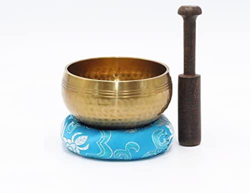 SANSKAR NEPAL Tibetan Hand Hammered Singing Bowl - 3.5 Inch Diameter - For Meditation, Yoga, Sound Therapy, Spiritual Healing, Prayer, Mind and Body Relaxation (3.5") (SKY BLUE)