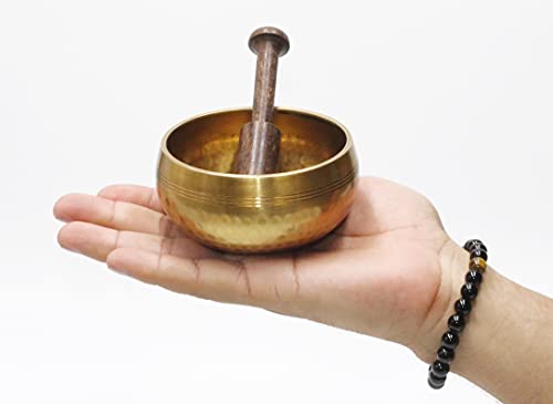 SANSKAR NEPAL Tibetan Hand Hammered Singing Bowl - 3.5 Inches - For Meditation, Yoga, Sound Therapy, Spiritual Healing, Prayer, Mind and Body Relaxation (3.5") (GREEN)