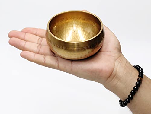 SANSKAR NEPAL Tibetan Hand Hammered Singing Bowl - 3.5 Inches - For Meditation, Yoga, Sound Therapy, Spiritual Healing, Prayer, Mind and Body Relaxation (3.5") (GREEN)