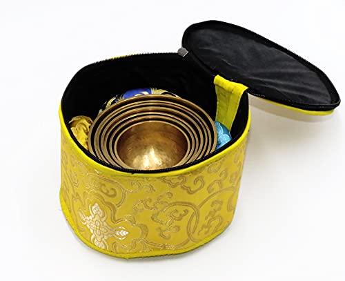 SANSKAR NEPAL Tibetan High Sided Plain Singing Bowl Set in a Yellow Carry Box for Meditation, Yoga, Relaxation (7 Sets with diameter ranging 3" - 5")