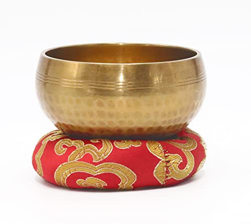 SANSKAR NEPAL Tibetan Hand Hammered Singing Bowl - 3.5 Inch - For Meditation, Yoga, Sound Therapy, Spiritual Healing, Prayer, Mind and Body Relaxation (3.5") (RED)