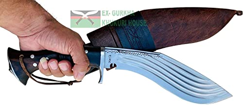 12” 5 fullers Blade Full Tang Heavy Work Kukri - Farmer Bush Crafting Blade Knives - Hand Forged EGKH Factory Outlet in Nepal - Ready to use Outdoor Camping Khukuri - Balance water tempered