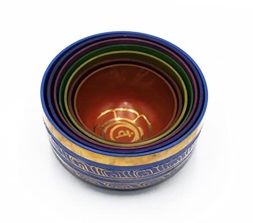 Tibetan Singing Bowls Set of 7 High Sided Colored with Carry Box | Bells for Meditation and Yoga | Sound Therapy Instruments for Relaxation | Singing Bowls Chakra Healing for Spiritual and Mental Calm