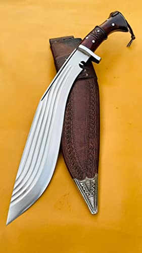 Bush crafts Khukuri - 16" Hand Forged 5 Fullers Blade Kukri - Hand Forged Full Tang - EGKH Outdoor Blade - Balance water tempered for heavy work - High Carbon Steel Knives