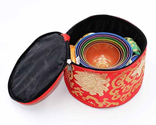 Tibetan Singing Bowls Set of 7 High Sided Colored with Carry Box | Bells for Meditation and Yoga | Sound Therapy Instruments for Relaxation | Singing Bowls Chakra Healing for Spiritual and Mental Calm