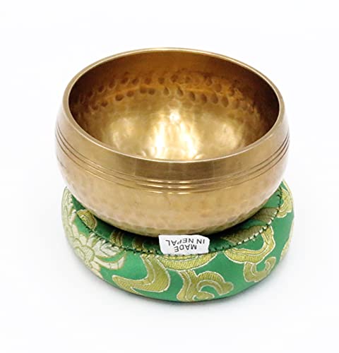 SANSKAR NEPAL Tibetan Hand Hammered Singing Bowl - 3.5 Inches - For Meditation, Yoga, Sound Therapy, Spiritual Healing, Prayer, Mind and Body Relaxation (3.5") (GREEN)