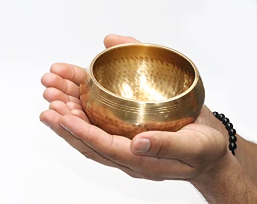 SANSKAR NEPAL Tibetan Hand Hammered Singing Bowl - 4 Inch - For Meditation, Yoga, Sound Therapy, Spiritual Healing, Prayer, Mind and Body Relaxation (4") (GREEN)