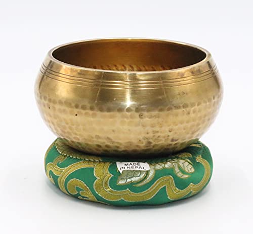 SANSKAR NEPAL Tibetan Hand Hammered Singing Bowl - 4 Inch - For Meditation, Yoga, Sound Therapy, Spiritual Healing, Prayer, Mind and Body Relaxation (4") (GREEN)