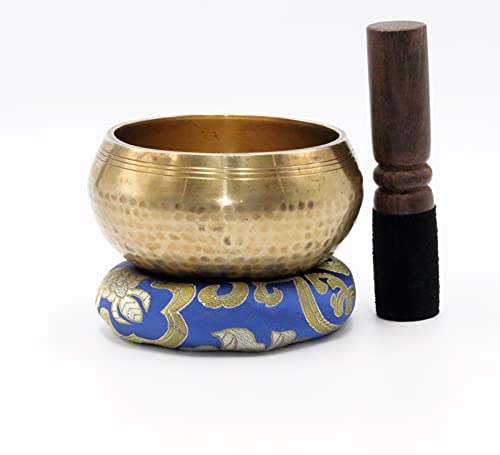 Tibetan Hand Hammered Singing Bowl-For Meditation, Yoga, Sound Therapy, Spiritual Healing, Prayer, Mind and Body Relaxation (4") (BLUE)