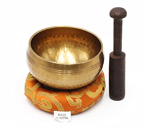 SANSKAR NEPAL Tibetan Hand Hammered Singing Bowl - 3.5 Inch - For Meditation, Yoga, Sound Therapy, Spiritual Healing, Prayer, Mind and Body Relaxation (3.5") (ORANGE)