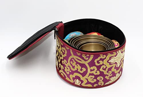 SANSKAR NEPAL Tibetan High Sided Singing Bowl Set in a Purple Carry Box for Meditation, Yoga, Relaxation (7 Sets with diameter ranging 3" - 5")