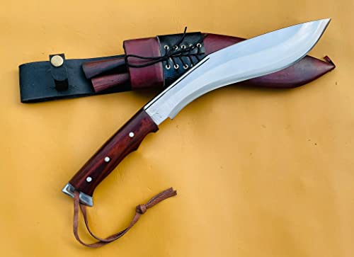 11" Afghan Brown Sheath Kukri - Standard Size Official Issued Blade - Traditional Hand Forged Full Tang - EGKH Outdoor Knives - Balance water tempered - High Carbon Steel