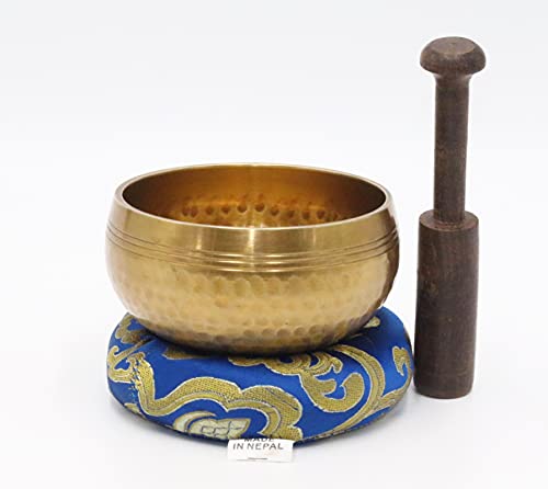 Tibetan Hand Hammered Singing Bowl-For Meditation, Yoga, Sound Therapy, Spiritual Healing, Prayer, Mind and Body Relaxation (3.5") (BLUE)