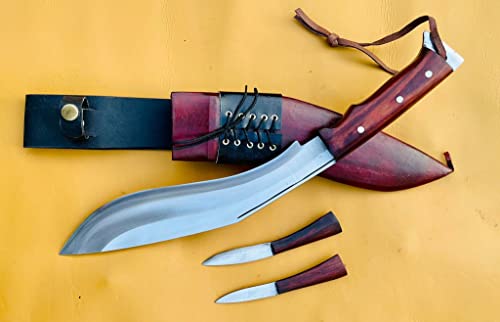 11" Afghan Brown Sheath Kukri - Standard Size Official Issued Blade - Traditional Hand Forged Full Tang - EGKH Outdoor Knives - Balance water tempered - High Carbon Steel