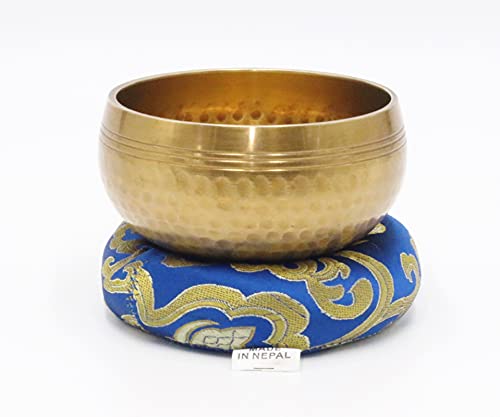 Tibetan Hand Hammered Singing Bowl-For Meditation, Yoga, Sound Therapy, Spiritual Healing, Prayer, Mind and Body Relaxation (3.5") (BLUE)