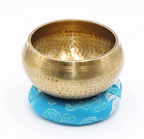 SANSKAR NEPAL Tibetan Hand Hammered Singing Bowl - 4 Inches - For Meditation, Yoga, Sound Therapy, Spiritual Healing, Prayer, Mind and Body Relaxation (SKY BLUE)