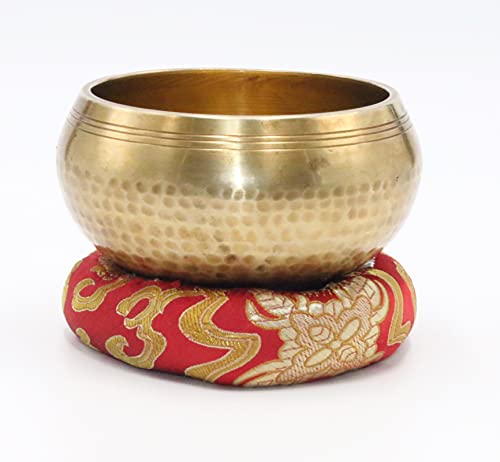 SANSKAR NEPAL Tibetan Hand Hammered Singing Bowl - 4 Inch Diameter - For Meditation, Yoga, Sound Therapy, Spiritual Healing, Prayer, Mind and Body Relaxation (4") (RED)