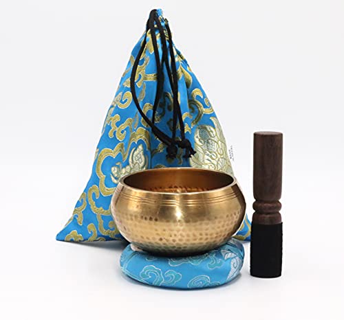 SANSKAR NEPAL Tibetan Hand Hammered Singing Bowl - 4 Inches - For Meditation, Yoga, Sound Therapy, Spiritual Healing, Prayer, Mind and Body Relaxation (SKY BLUE)