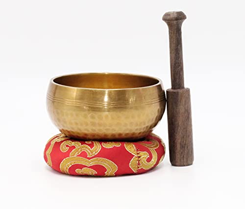 SANSKAR NEPAL Tibetan Hand Hammered Singing Bowl - 3.5 Inch - For Meditation, Yoga, Sound Therapy, Spiritual Healing, Prayer, Mind and Body Relaxation (3.5") (RED)