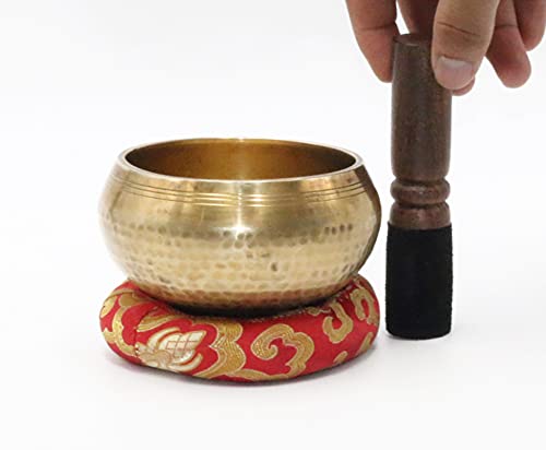 SANSKAR NEPAL Tibetan Hand Hammered Singing Bowl - 4 Inch Diameter - For Meditation, Yoga, Sound Therapy, Spiritual Healing, Prayer, Mind and Body Relaxation (4") (RED)