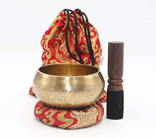 SANSKAR NEPAL Tibetan Hand Hammered Singing Bowl - 4 Inch Diameter - For Meditation, Yoga, Sound Therapy, Spiritual Healing, Prayer, Mind and Body Relaxation (4") (RED)