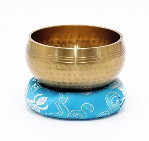 SANSKAR NEPAL Tibetan Hand Hammered Singing Bowl - 3.5 Inch Diameter - For Meditation, Yoga, Sound Therapy, Spiritual Healing, Prayer, Mind and Body Relaxation (3.5") (SKY BLUE)